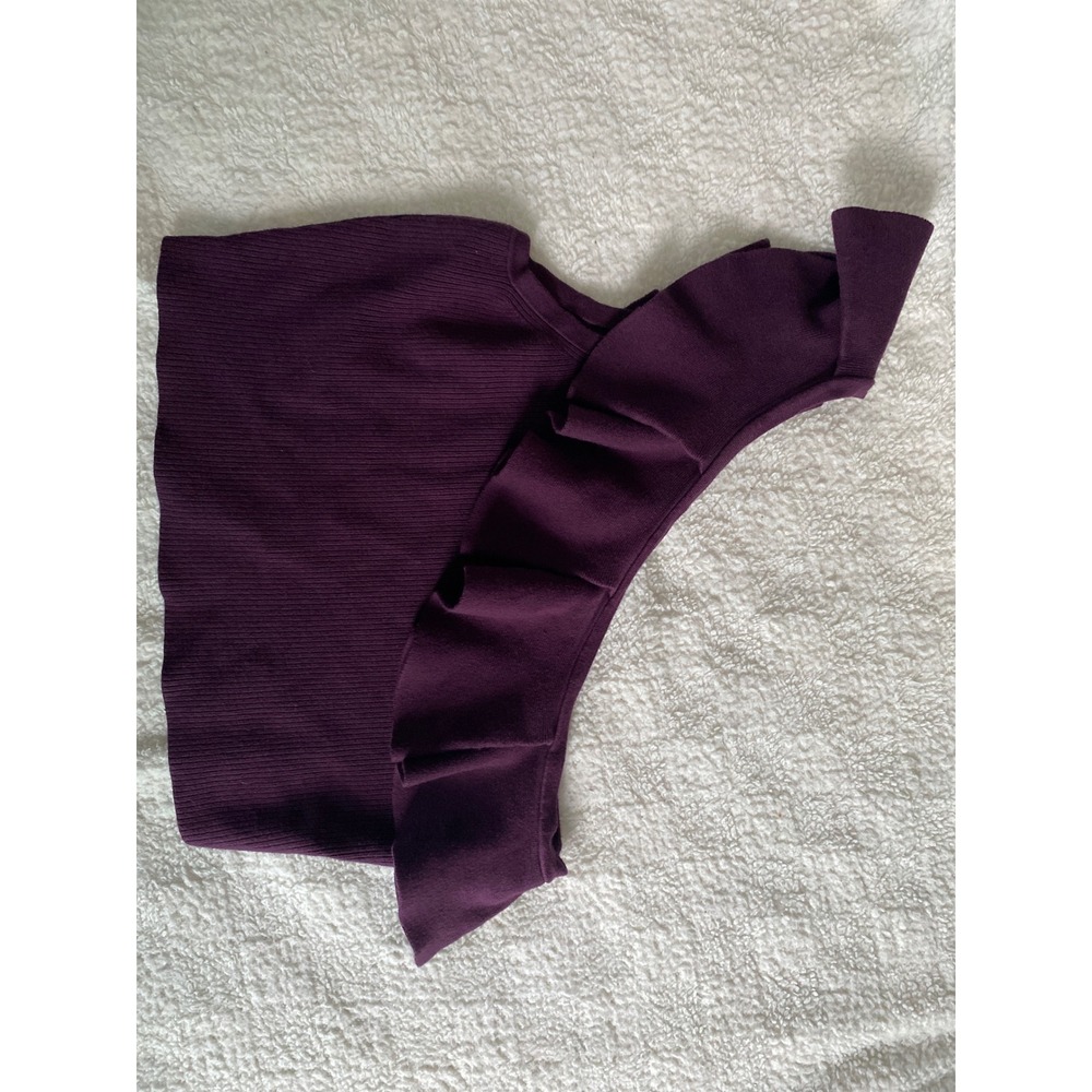 Express Womens One Shoulder Ruffle Ribbed Knit Crop Top Purple Plum XL